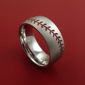 Cobalt Chrome Ring with Baseball Stitching and Cerakote Inlays Custom Made Band
