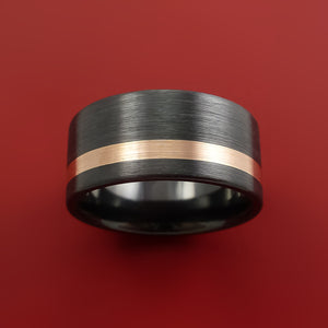 Wide Black Zirconium Ring with 14k Rose Gold Inlay Custom Made Band