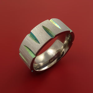 Titanium Wedge Cut Wedding Band with Turquoise Anodizing Ring Made to Any Size