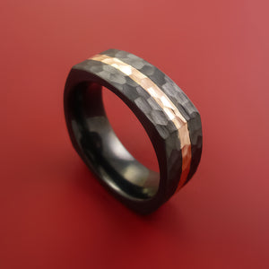 Hammered Black Zirconium Ring with 14k Rose Gold Inlay Custom Made Band