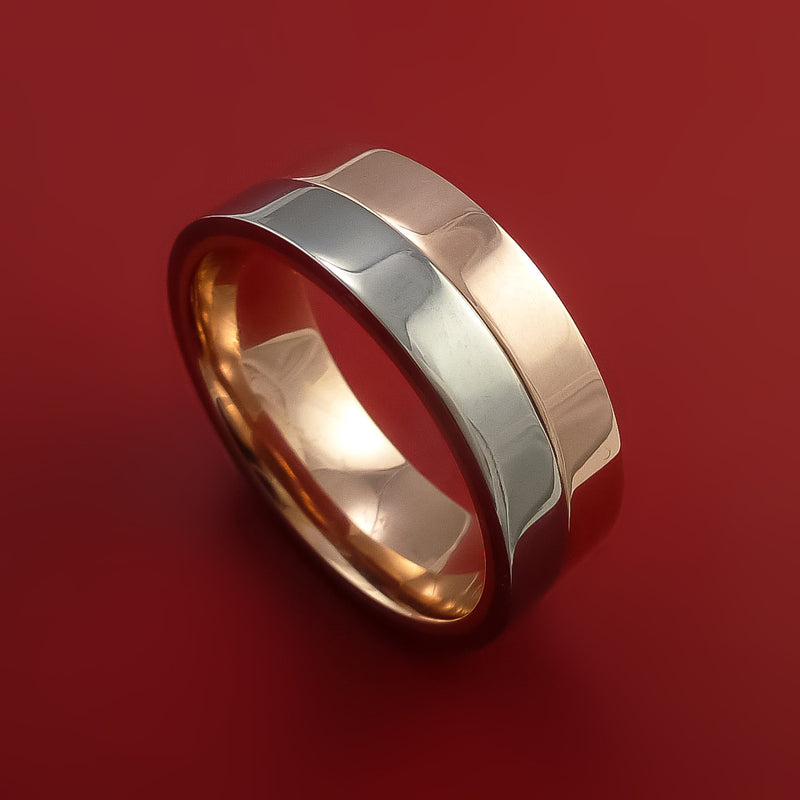 Titanium and Gold Ring Style with Solid 14k Rose Gold Inner Sleeve Wedding Band Custom made to Any Size