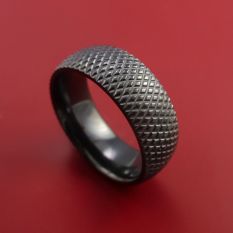 Black Zirconium Ring with Textured Knurl Pattern Inlay Custom Made Band