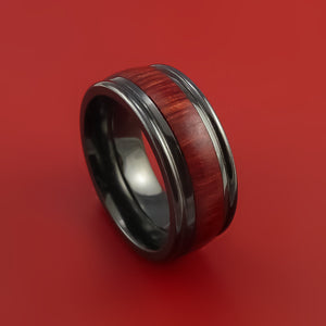 Black Zirconium Ring with Hardwood Inlay Custom Made Band
