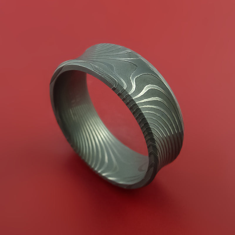 Damascus Steel Flat Twist Pattern Band Custom Made Ring