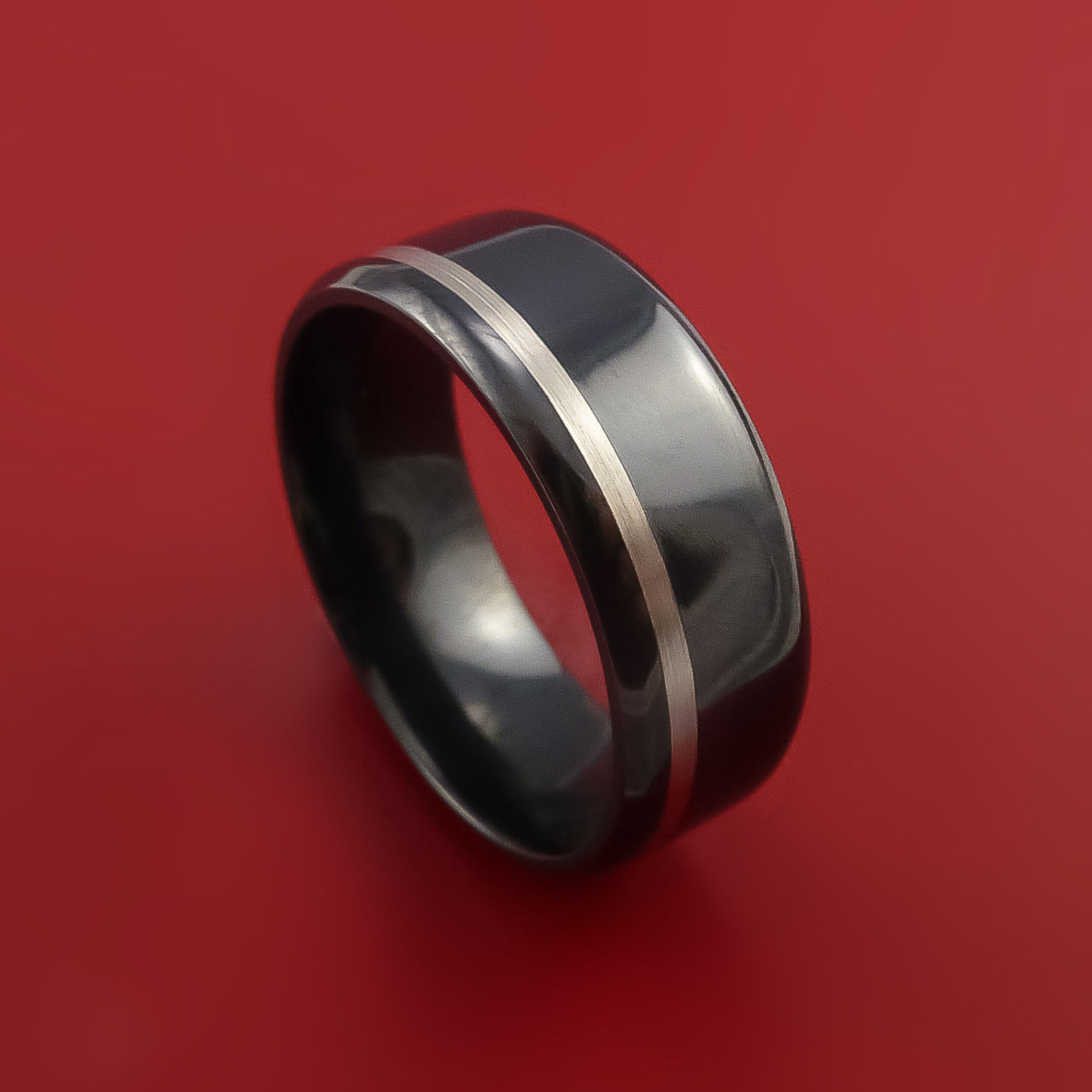 Black Zirconium Ring with Platinum Inlay Custom Made Men's Wedding