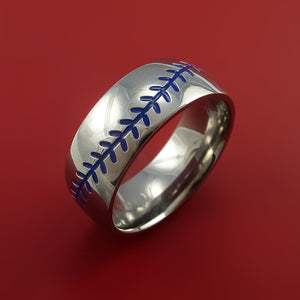 Titanium Ring with Baseball Stitching and Cerakote Inlays Custom Made Band