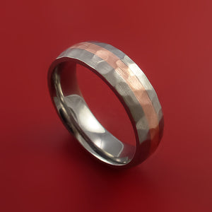 Hammered Titanium Ring with Copper Inlay Custom Made Band
