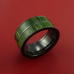 Wide Black Zirconium Ring with Hardwood Inlay Custom Made Band
