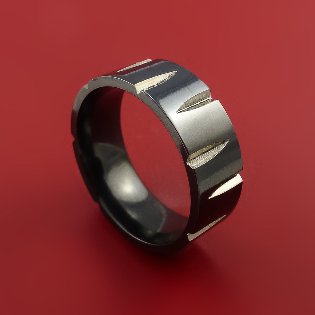 Black Zirconium Wedge Cut Wedding Band Ring Made to Any Sizing and Finish 3-22