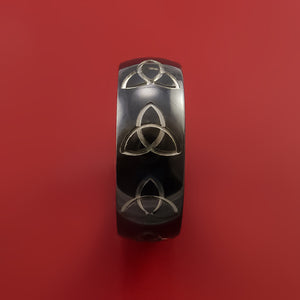 Black Zirconium Ring with Trinity Milled Celtic Design Inlay Custom Made Band