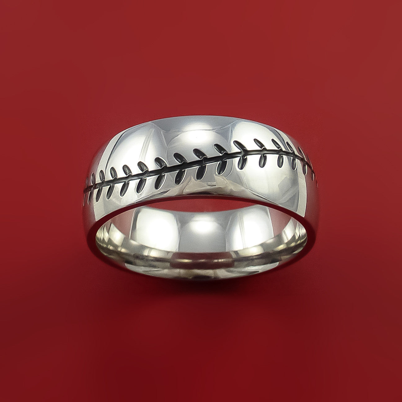 Titanium Ring with Baseball Stitching and Cerakote Inlays Custom Made ...