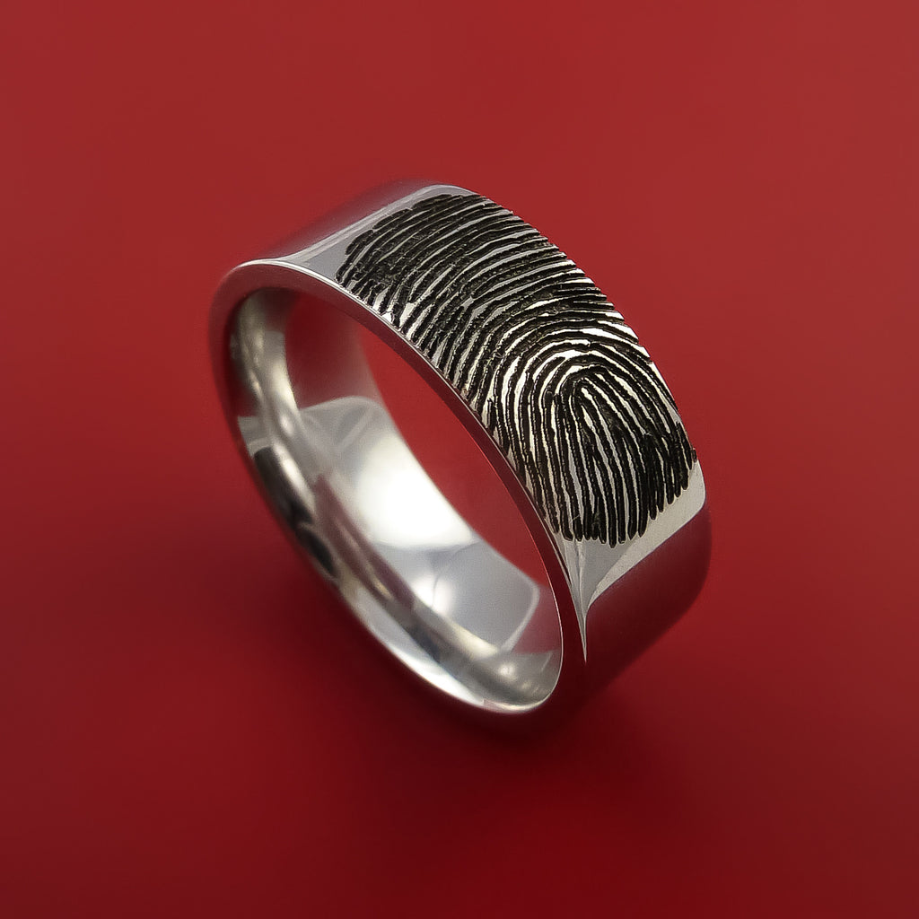 Cobalt Chrome Personalized Fingerprint Ring Wedding Band