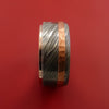 Damascus Steel Ring with Copper Inlay and Interior 14k Rose Gold Sleeve Custom Made Band