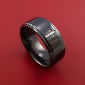 Black Zirconium Ring with Milled Cross Inlay Custom Made Band