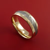 14k Yellow Gold Ring with Damascus Steel Inlay Custom Made Band