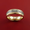 14k Yellow Gold Ring with Damascus Steel Inlay Custom Made Band