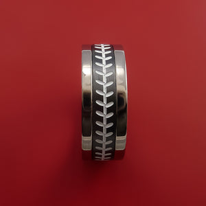 Cobalt Chrome Ring with Black Zirconium Baseball Stitching and Cerakote Inlays Custom Made Band