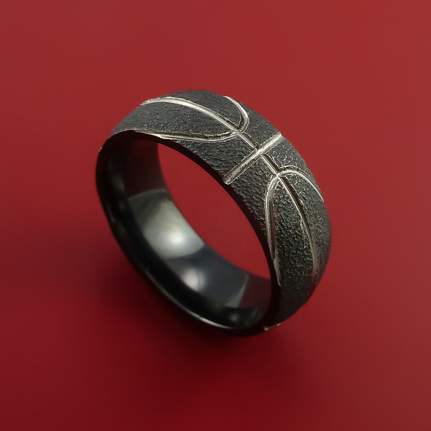 Black Zirconium Ring with Milled Basketball Design Inlay