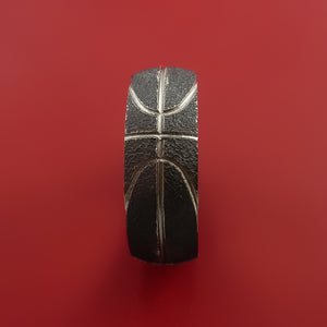 Black Zirconium Ring with Milled Basketball Design Inlay Custom Made Band
