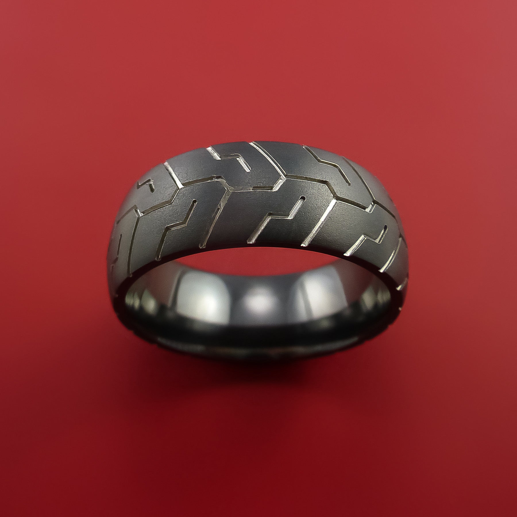 Titanium 8MM Motorcycle Tire Tread Wedding Band Ring