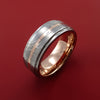 Damascus Steel Ring with  Inlay and Interior 14k Rose Gold Sleeve Custom Made Band