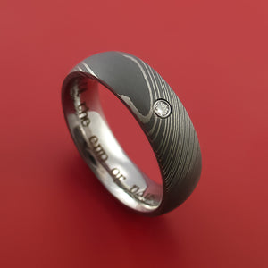 Damascus Steel Ring with Moissanite Custom Made Band