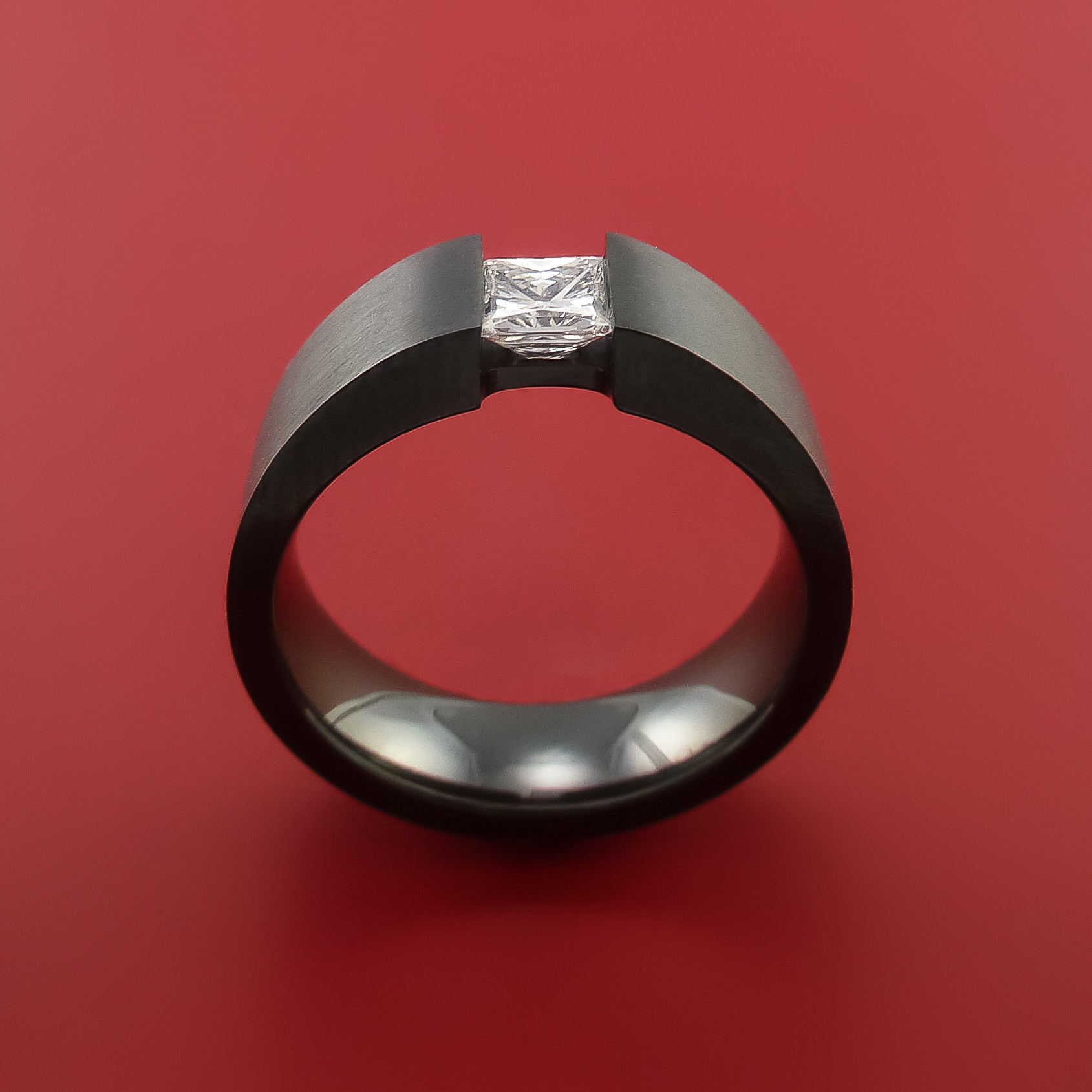 Black Zirconium Ring Tension Setting Band with Princess Cut