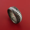 Damascus Steel Ring with Baseball Stitching and Cerakote Inlays Custom Made Band