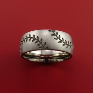 Cobalt Chrome Ring with Baseball Dual Stitching and Cerakote Inlays Custom Made Band