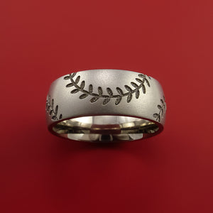 Cobalt Chrome Ring with Baseball Dual Stitching and Cerakote Inlays Custom Made Band