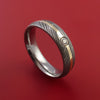 Damascus Steel Ring with 14k Yellow Gold Inlay and Diamond Custom Made Band