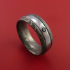 Damascus Steel Ring with Groove Inlay and Blue Sapphire Custom Made Band