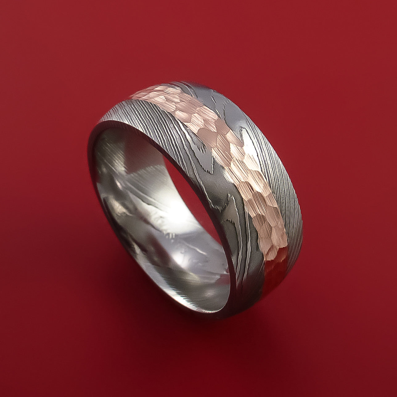 Tungsten Ring Rose Gold Damascus Ring 4mm Thin Damascus Ring Rose