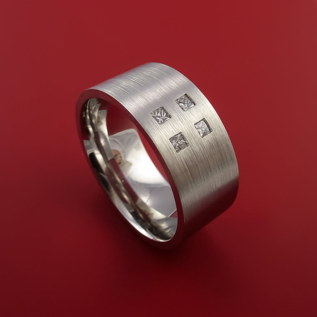 Cobalt Chrome Ring with Four Brilliant Princess Cut Diamonds