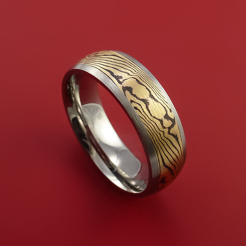 Titanium and 18K Yellow Gold Mokume Ring Custom Made to Any Size