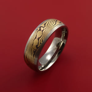 Titanium and 18K Yellow Gold Mokume Ring Custom Made to Any Size