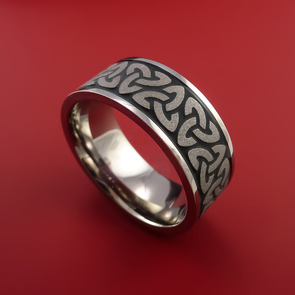 Titanium Ring with Trinity Milled Celtic Design and Cerakote Inlays Custom Made Band
