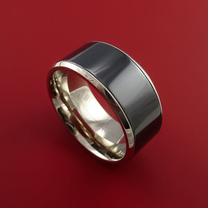 Wide 14k White Gold Ring with Black Zirconium Inlay Custom Made Band