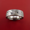 Damascus Steel Ring with Bezel Set Blue Sapphires Custom Band