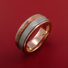 Damascus Steel Ring with Copper Inlay and Interior 14k Rose Gold Sleeve Custom Made Band