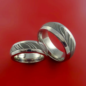 Matching Stainless Surgical Steel and Damascus Steel Bands Custom Made Ring to Any Sizing