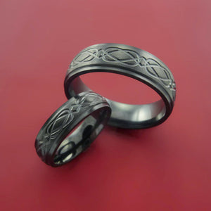 Black Zirconium Celtic Band Infinity Symbolic Wedding Ring Set Custom Made