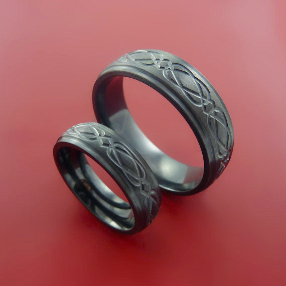 Black Zirconium Celtic Band Infinity Symbolic Wedding Ring Set Custom Made