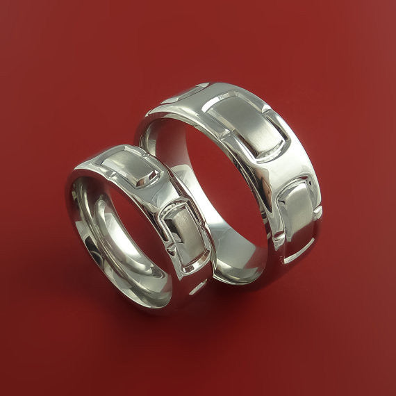 Cobalt Chrome Matching Set Unique Link Ring Set Bright Comfortable Bands Made to Any Sizing and Finish