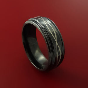 Black Zirconium Ring with Infinity Etched Celtic Design Inlay Custom Made Band