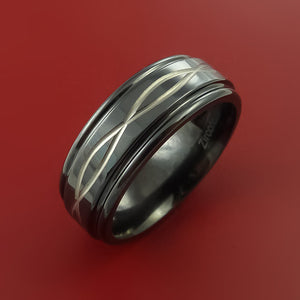 Black Zirconium Ring with Infinity Etched Celtic Design Inlay Custom Made Band