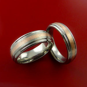 Rose Gold and Titanium Matching Rings Wedding Band Set Sizes 3-22