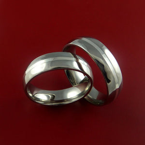 Titanium Matching Rings Classic Style with 14k White Gold Inlay Wedding Band Sizes 3-22