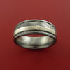 Damascus Steel Ring with Palladium and Sterling Silver Mokume Gane Inlay Custom Made Band