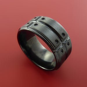 Wide Black Zirconium Ring with Industrial Segmented Groove Inlay Custom Made Band